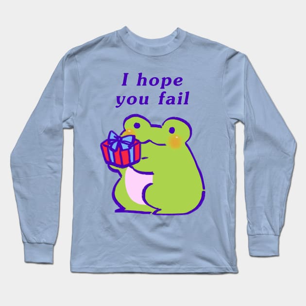 cute kawaii green frog offering an encouraging gift of hate / i hope you fail text Long Sleeve T-Shirt by mudwizard